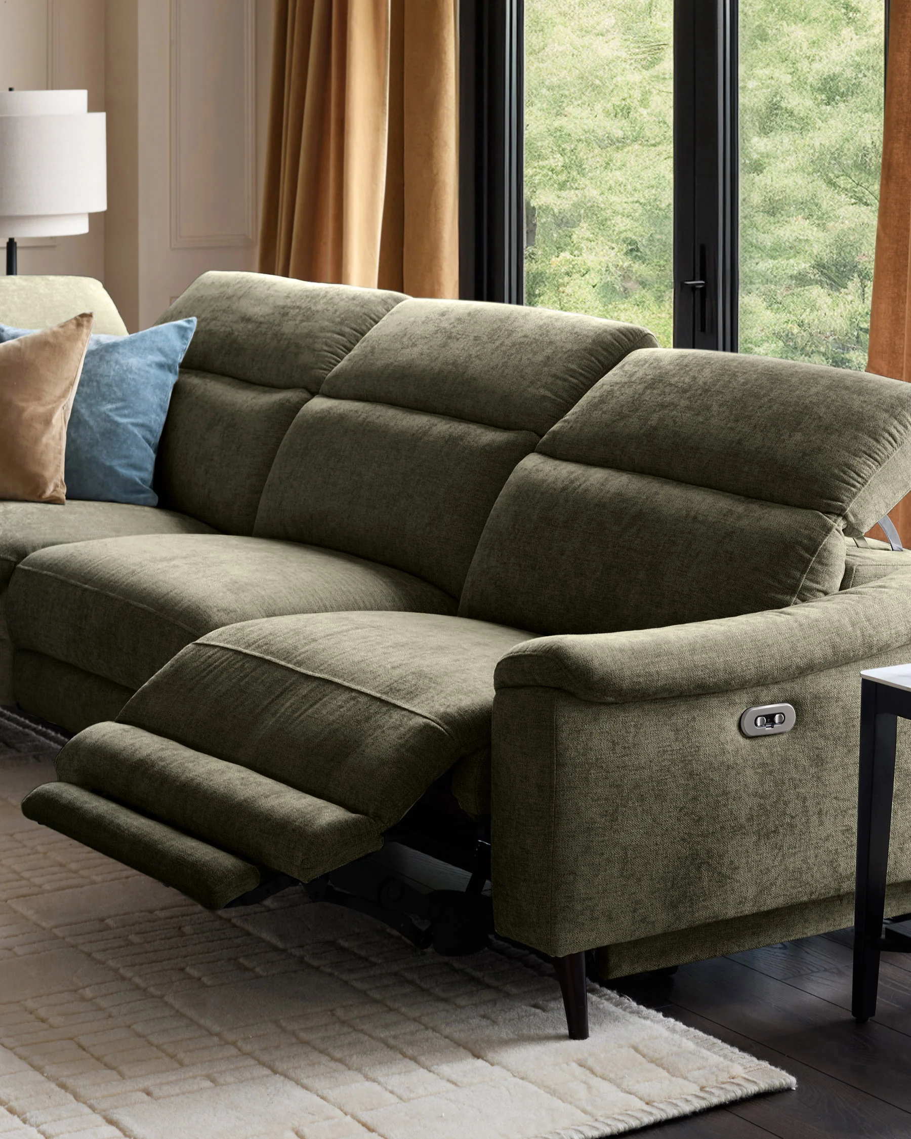 Serene dark green fabric large left hand corner chaise recliner sofa - Image 3