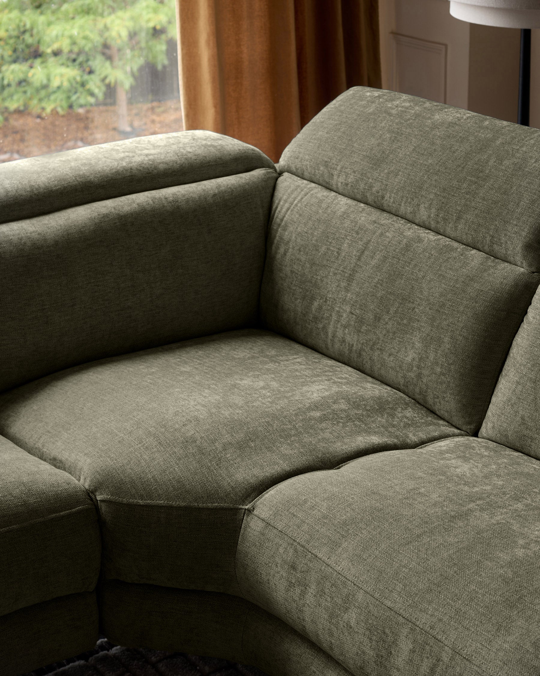 Serene dark green fabric large left hand corner chaise recliner sofa - Image 5