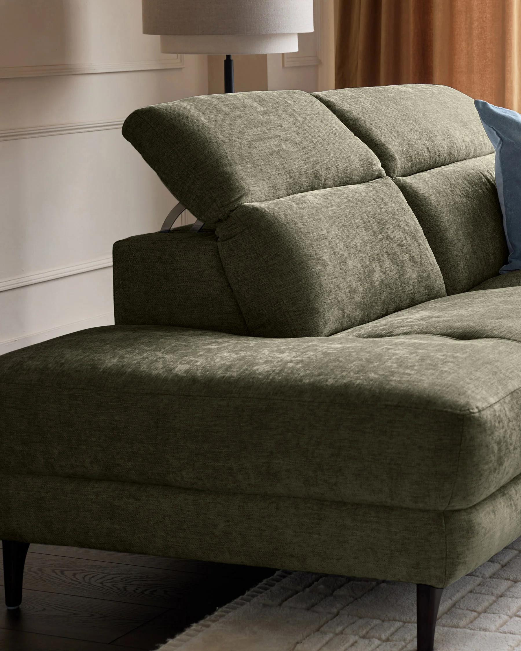 Serene dark green fabric large left hand corner chaise recliner sofa - Image 6