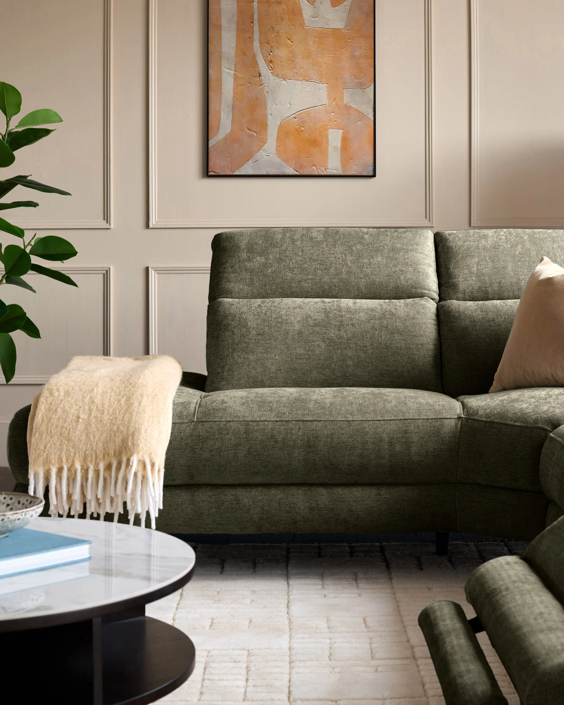 Serene dark green fabric large left hand corner chaise recliner sofa - Image 7