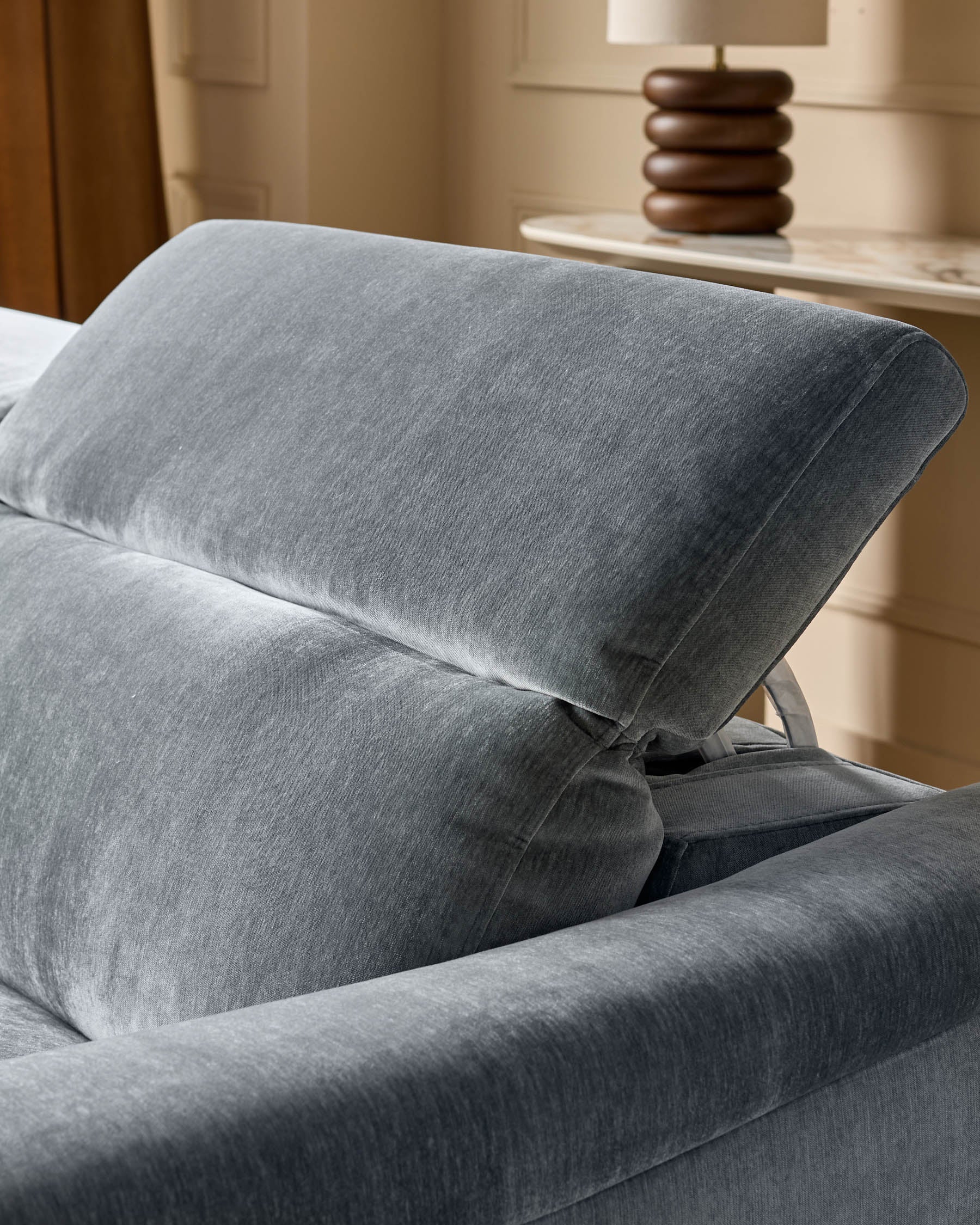Serene blue grey fabric small left hand corner chaise recliner sofa - Image 9