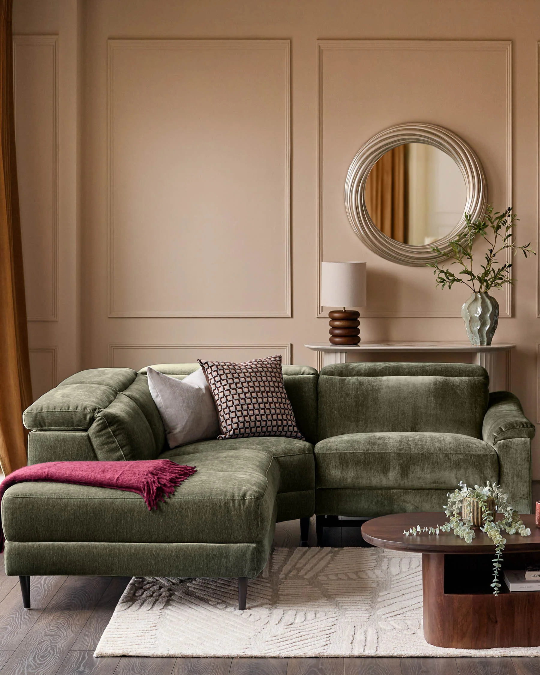 Serene dark green fabric small left hand corner chaise recliner sofa - Image 4