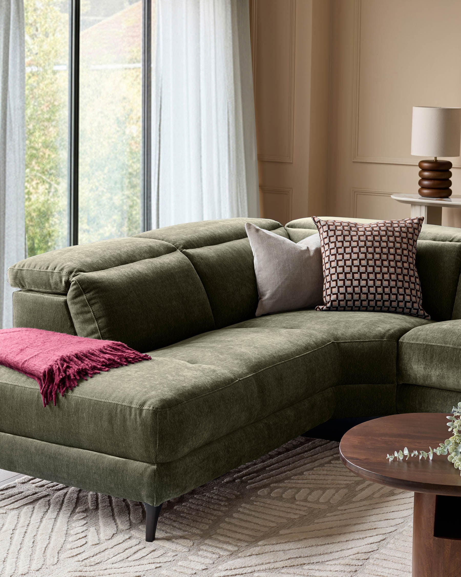 Serene dark green fabric small left hand corner chaise recliner sofa - Image 7