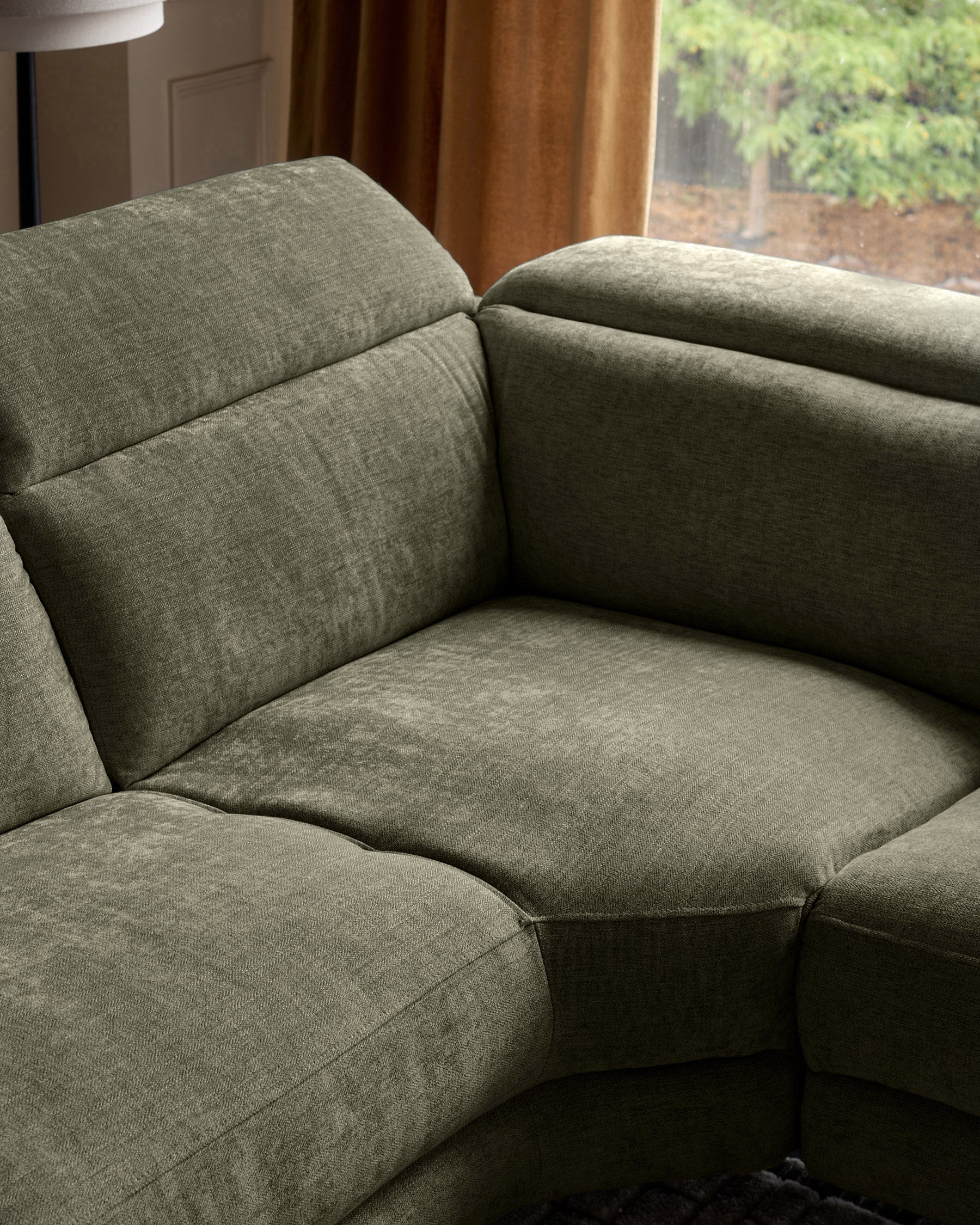 Serene dark green fabric large right hand corner chaise recliner sofa - Image 5