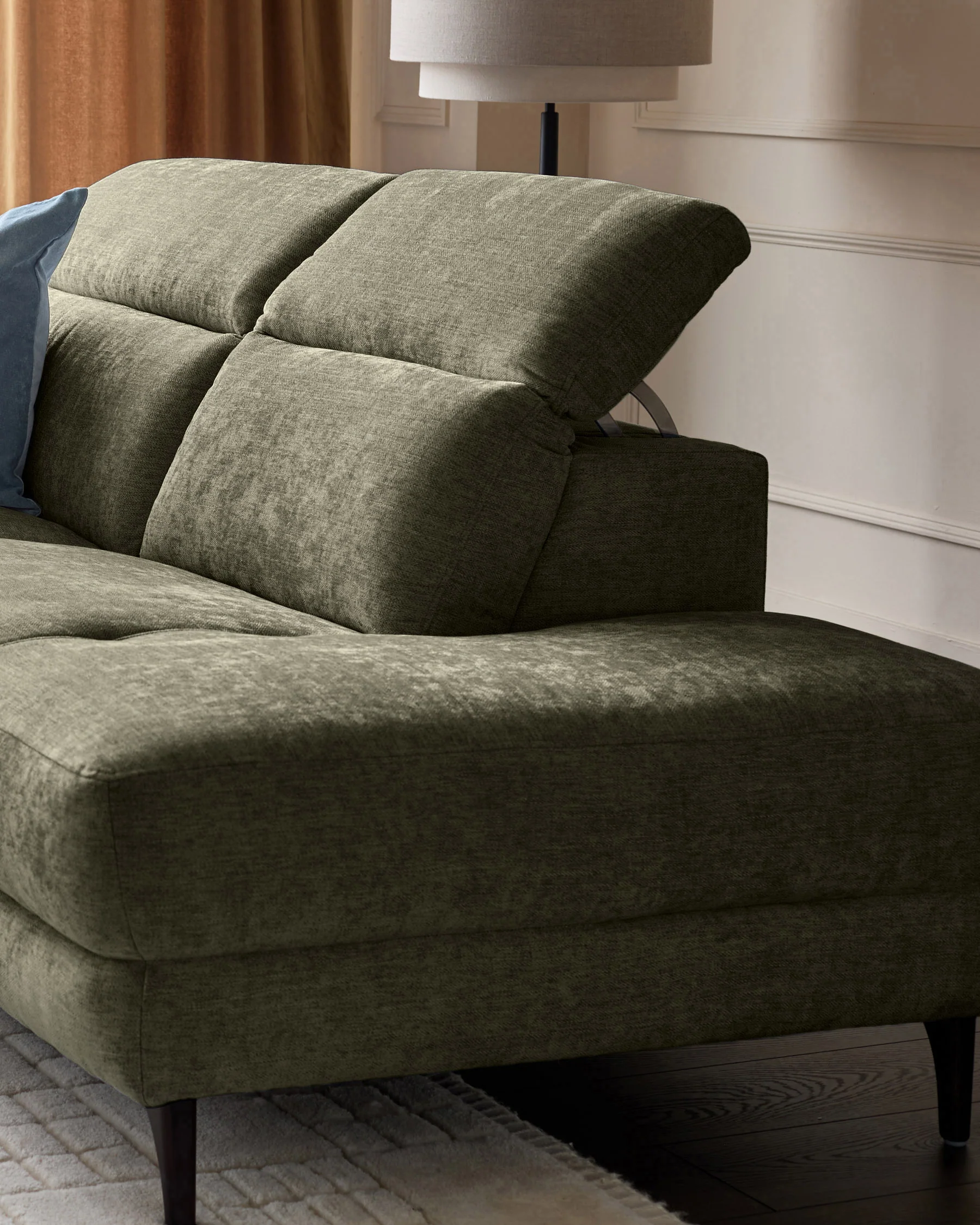 Serene dark green fabric large right hand corner chaise recliner sofa - Image 6