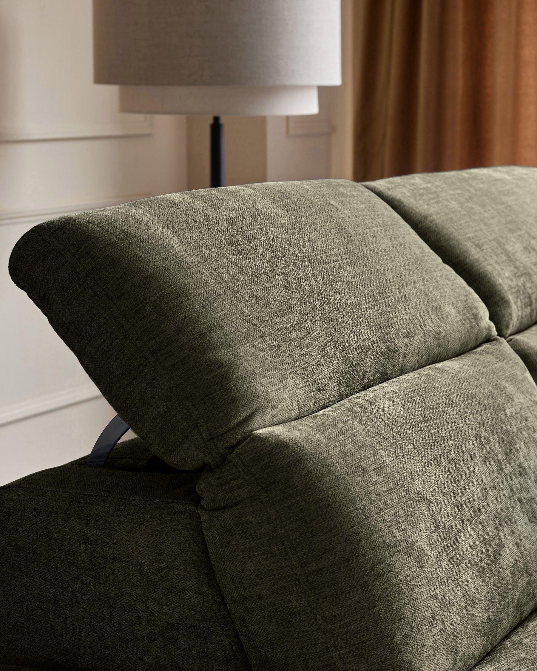 Serene dark green fabric large right hand corner chaise recliner sofa - Image 7