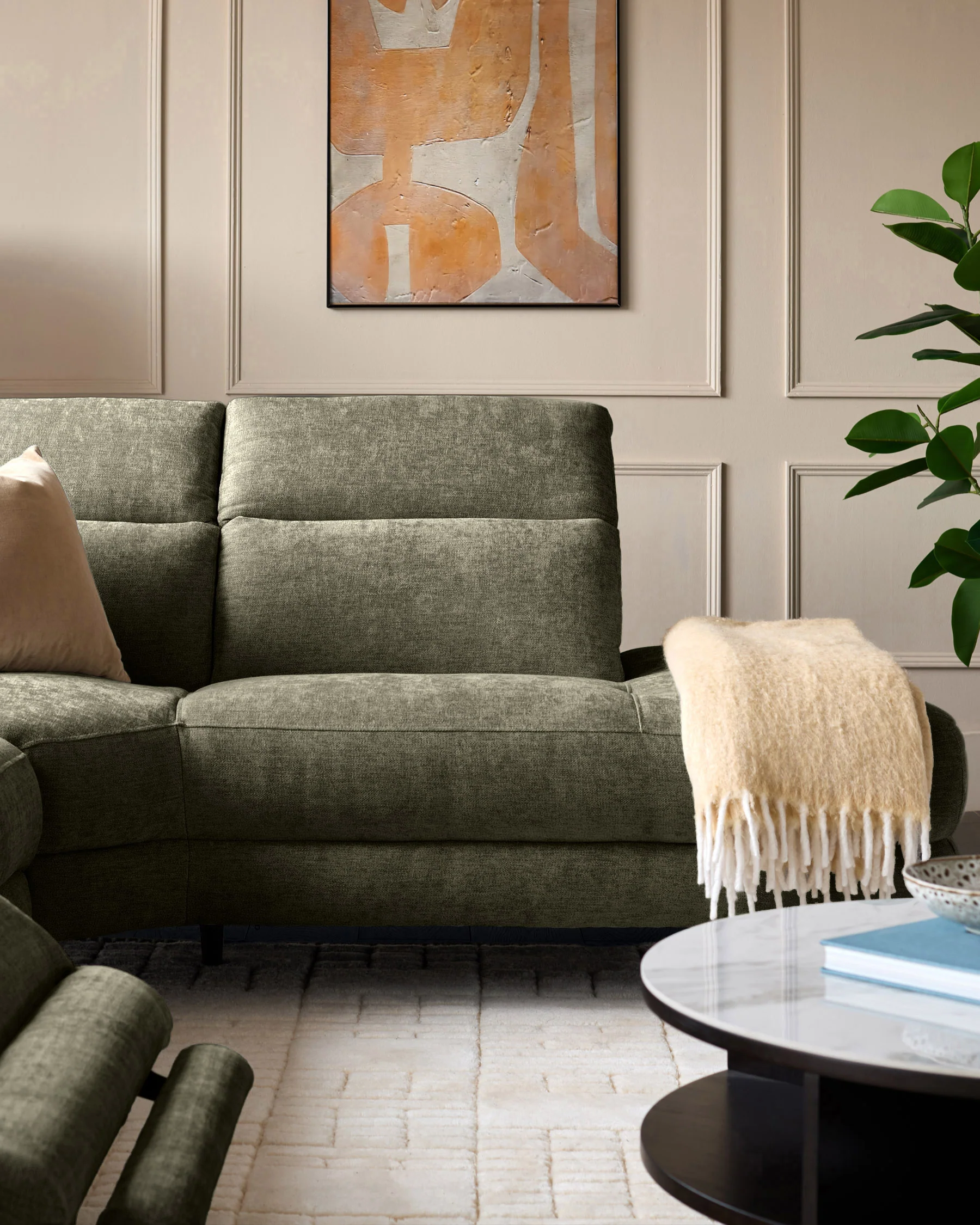Serene dark green fabric large right hand corner chaise recliner sofa - Image 8