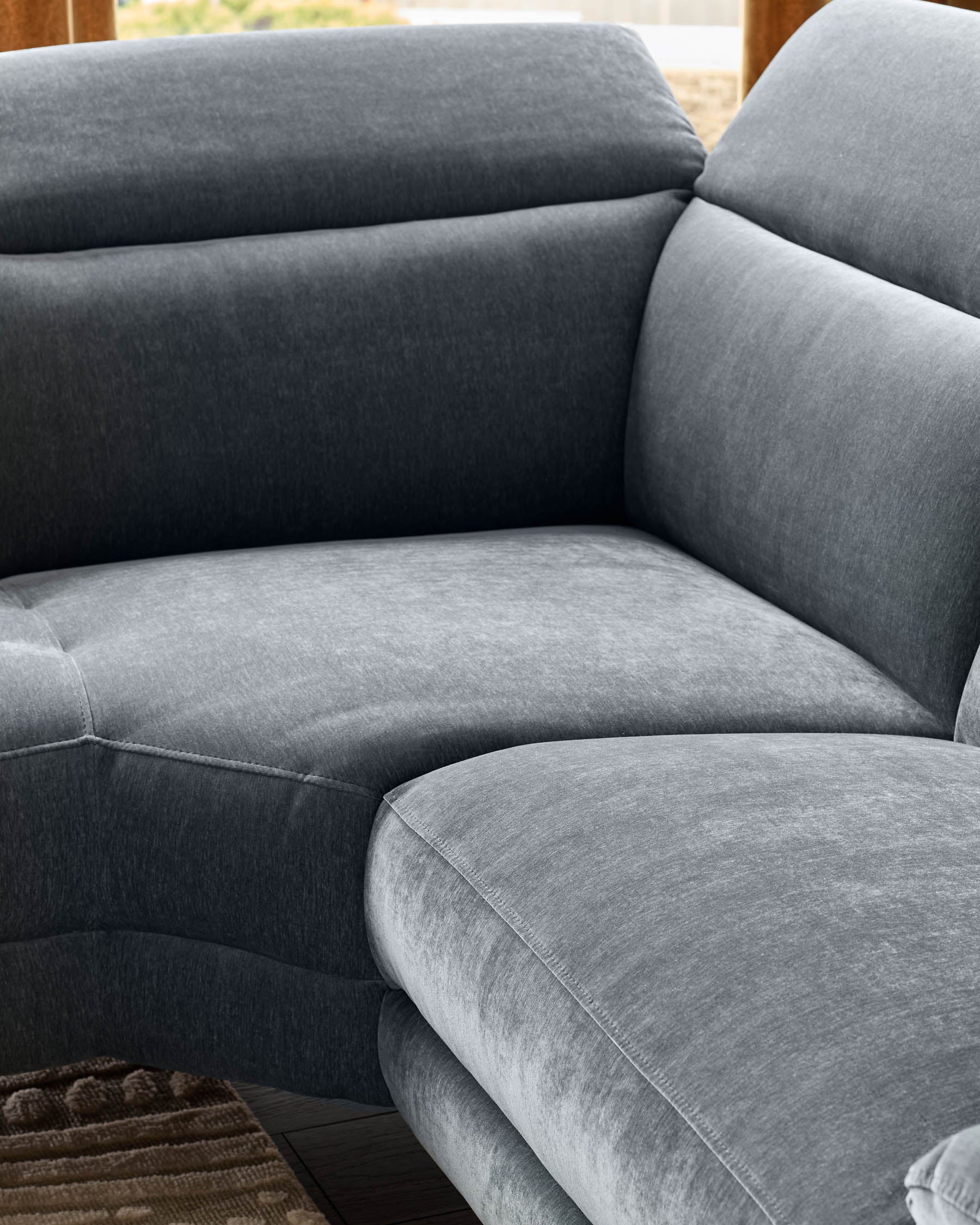 Serene blue grey fabric small right hand corner chaise recliner sofa - Image 13