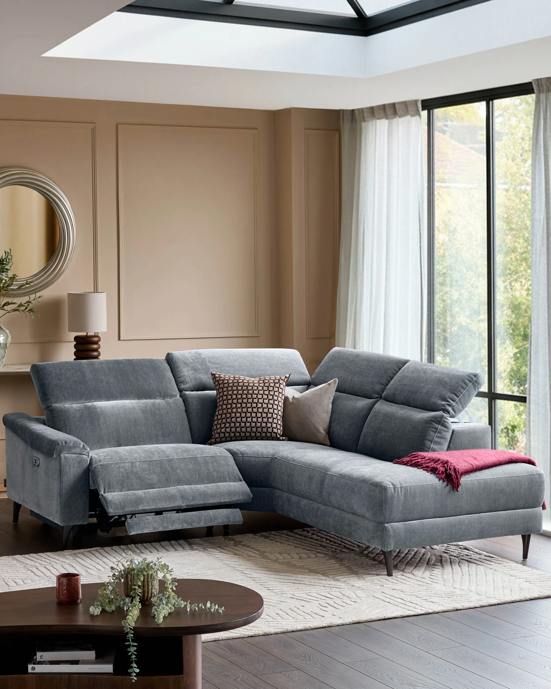 Serene blue grey fabric small right hand corner chaise recliner sofa - Image 2