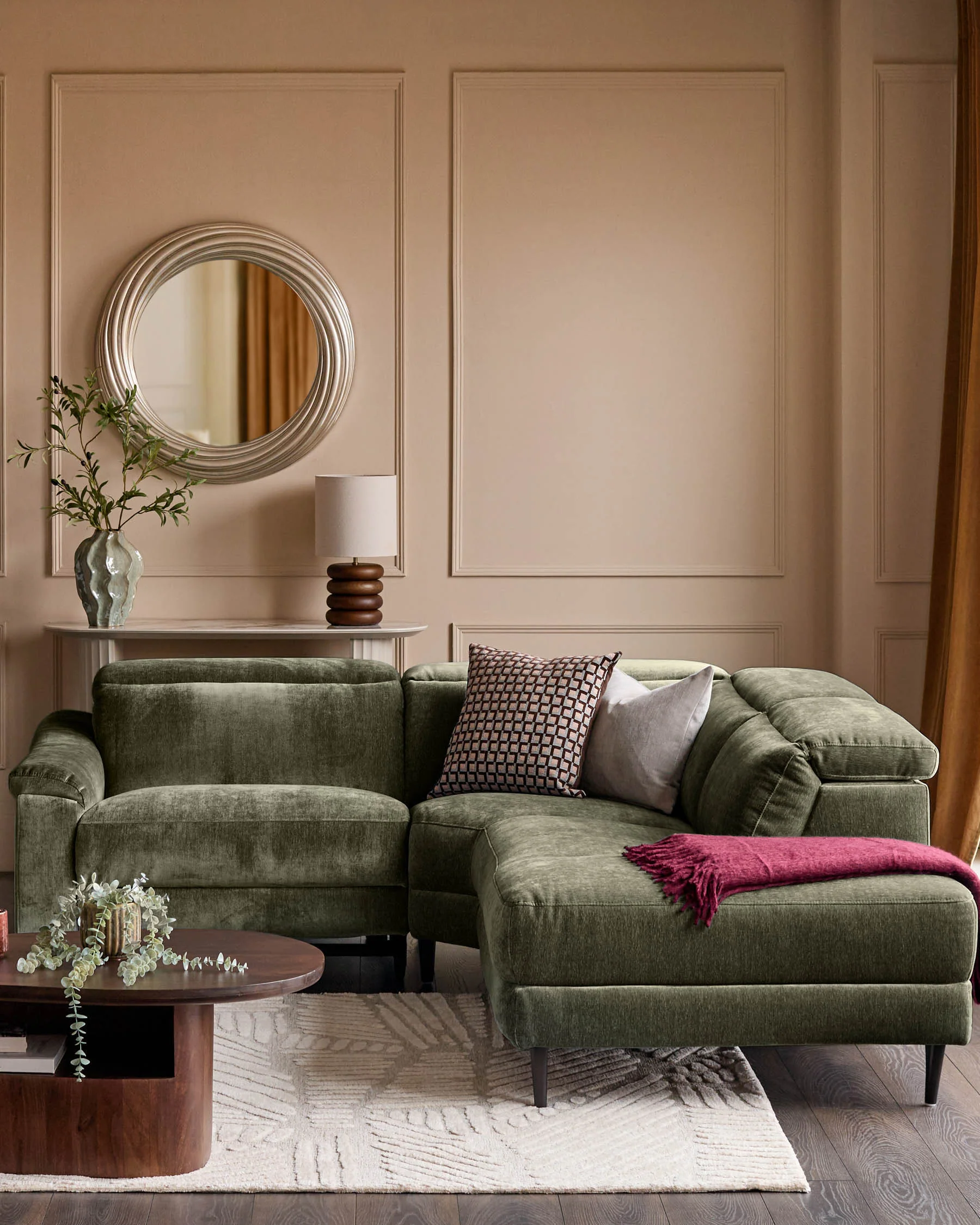 Serene dark green fabric small right hand corner chaise recliner sofa - Image 3