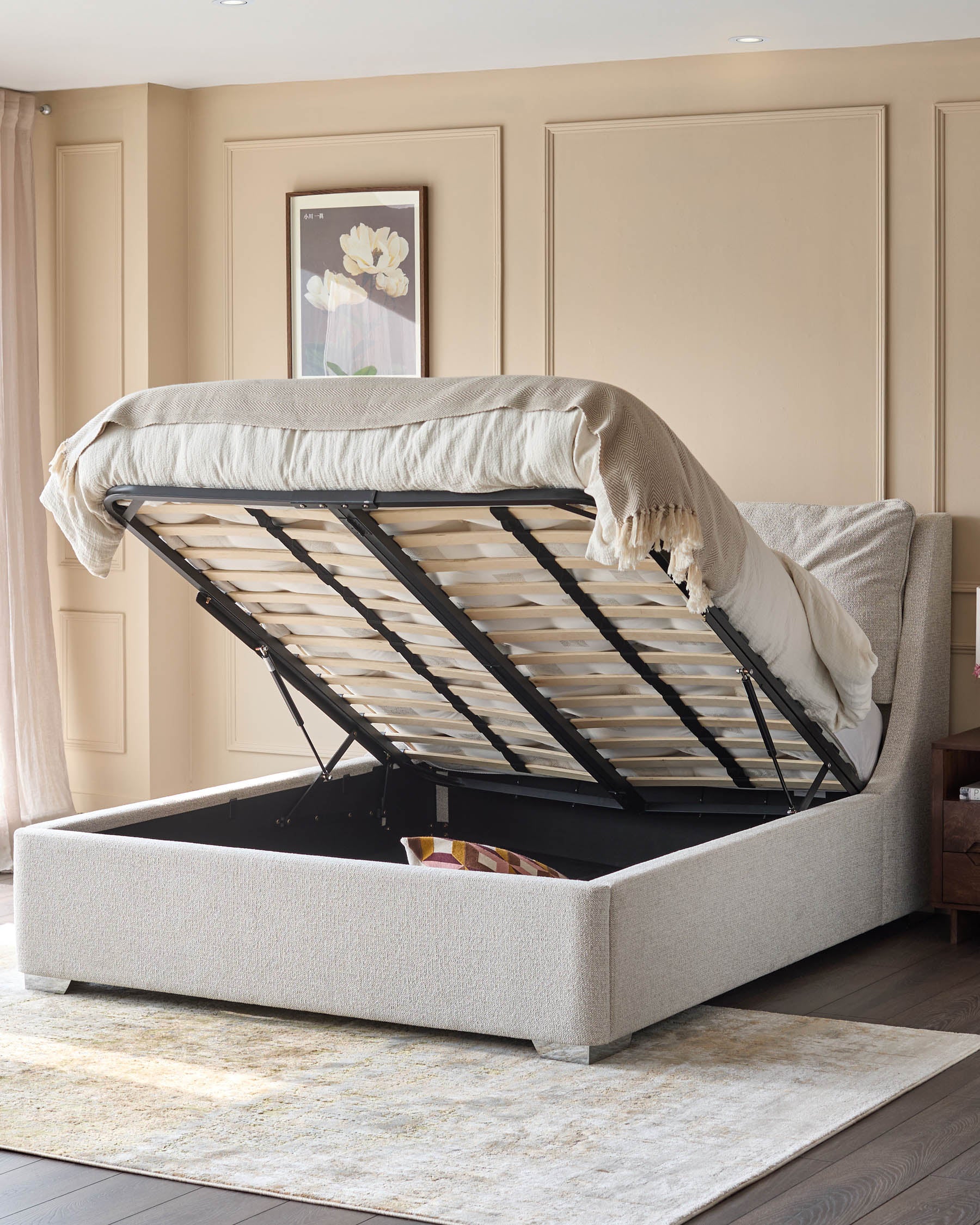 Siesta natural fabric double ottoman storage bed - Image 3