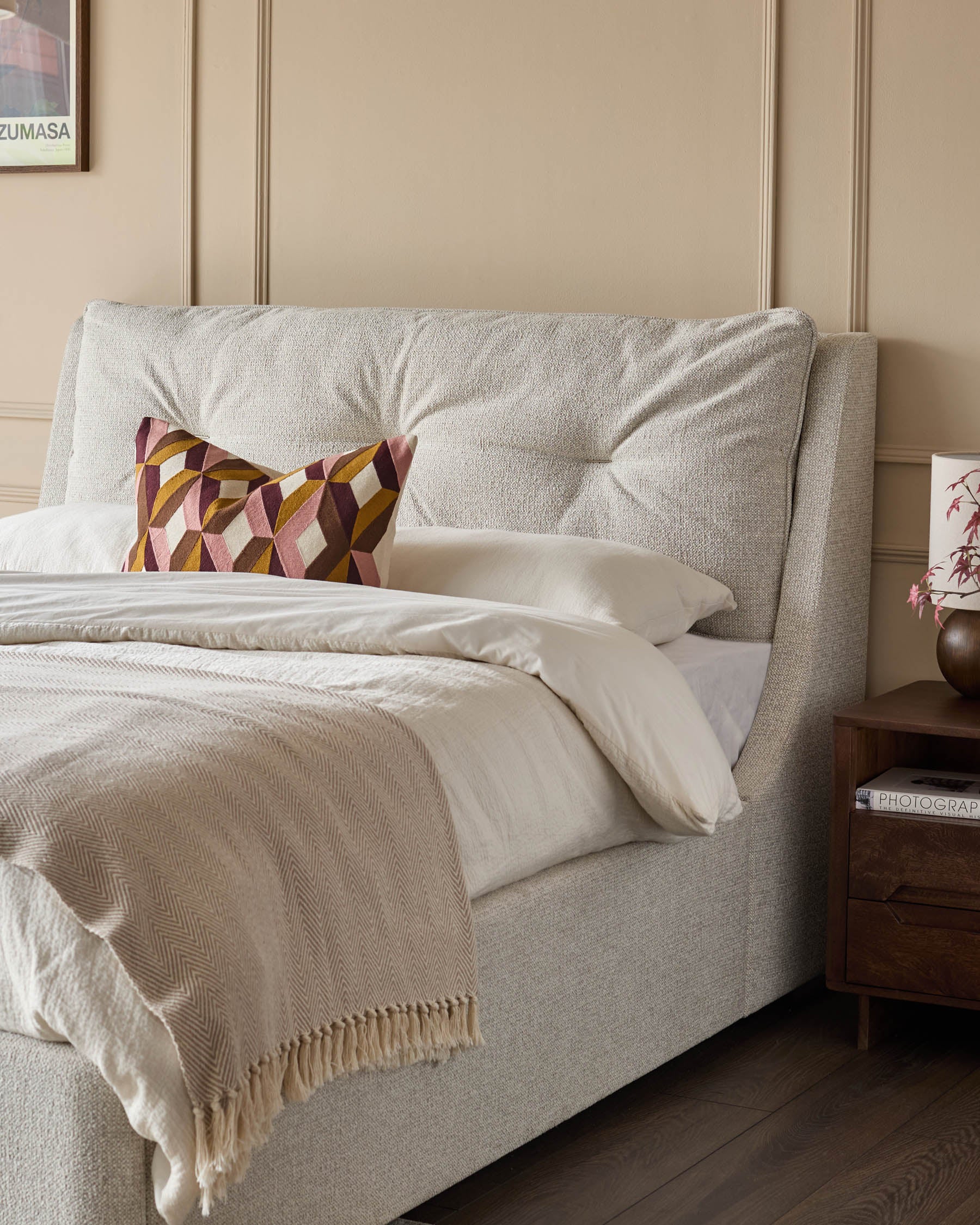 Siesta natural fabric double ottoman storage bed