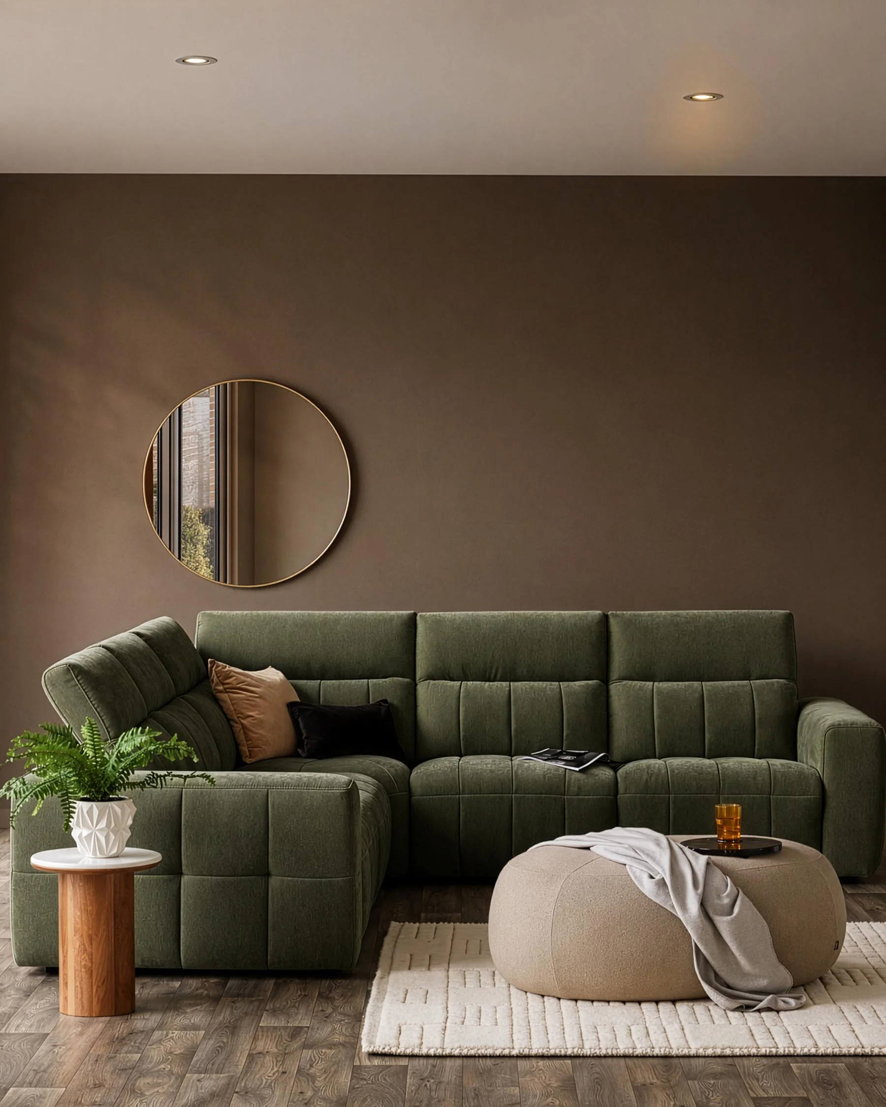 Skye dark green fabric small corner sofa - Image 3
