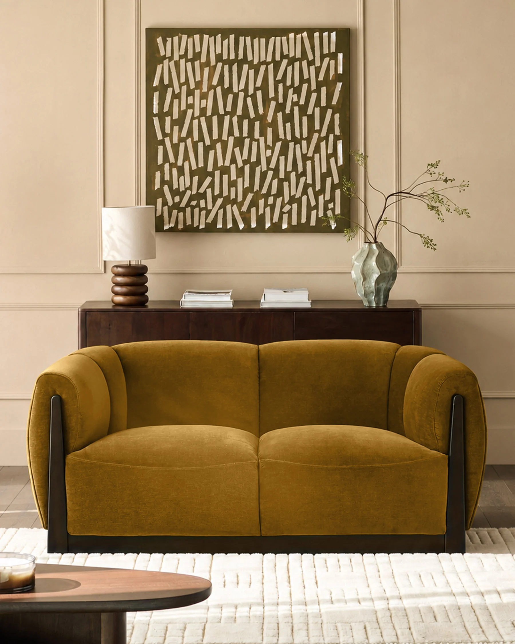 Teagan ochre fabric 2 seater sofa - Image 2
