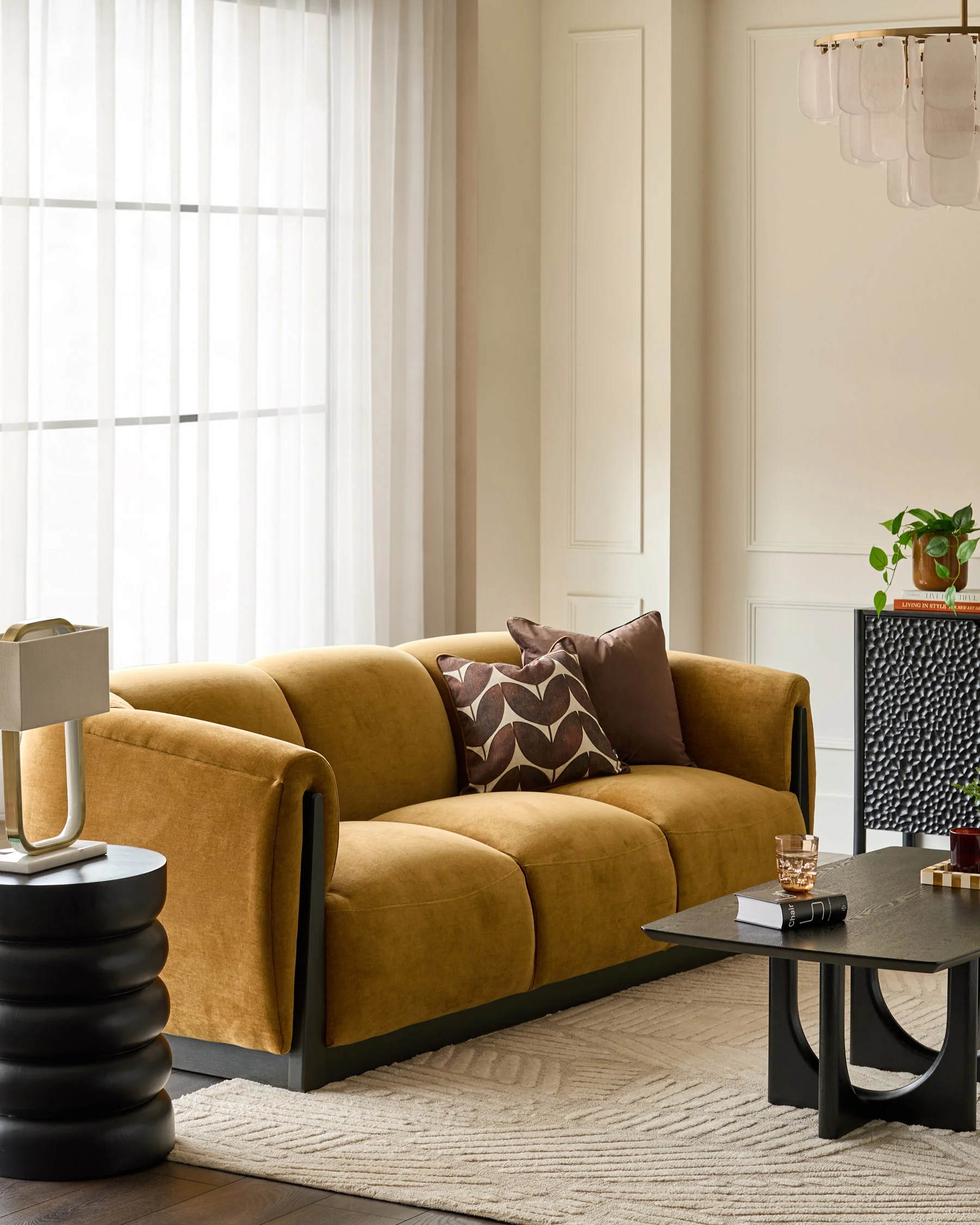 Teagan ochre fabric 3 seater sofa - Image 2