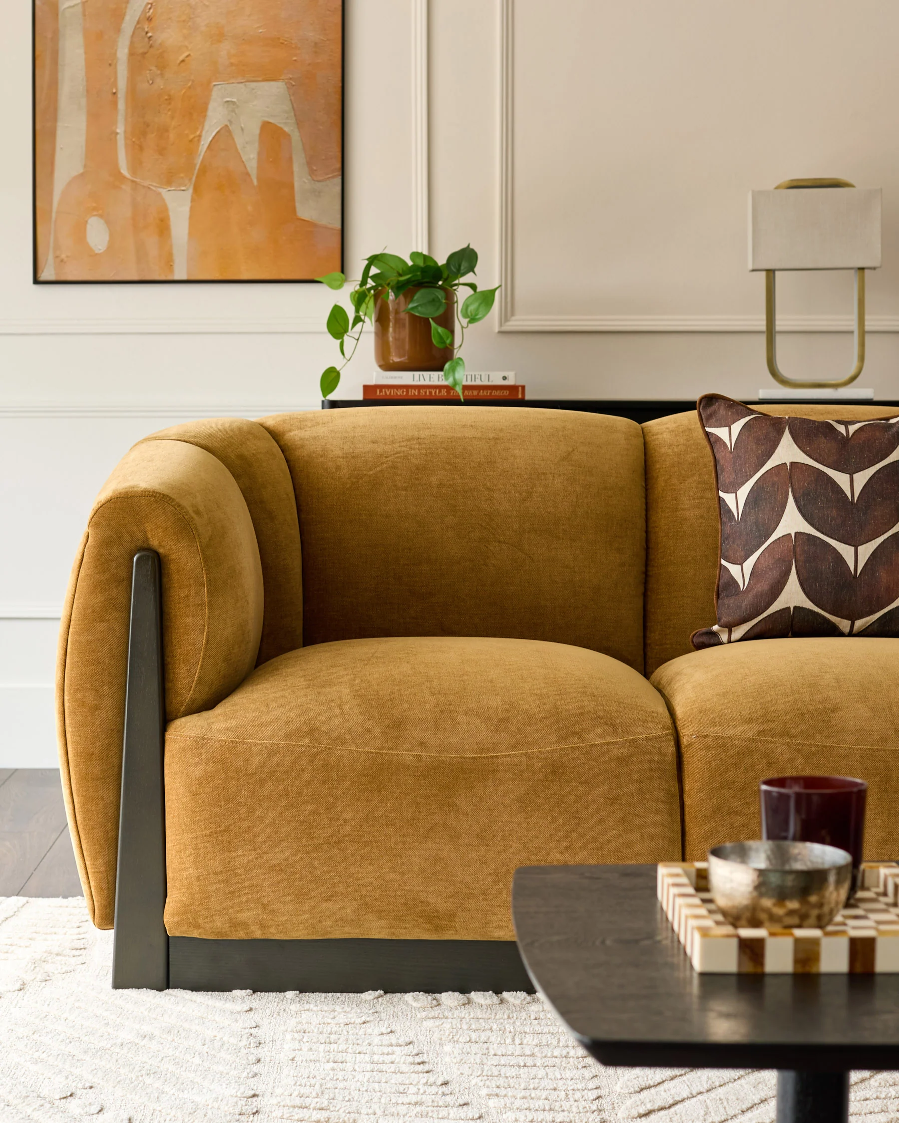 Teagan ochre fabric 3 seater sofa - Image 3