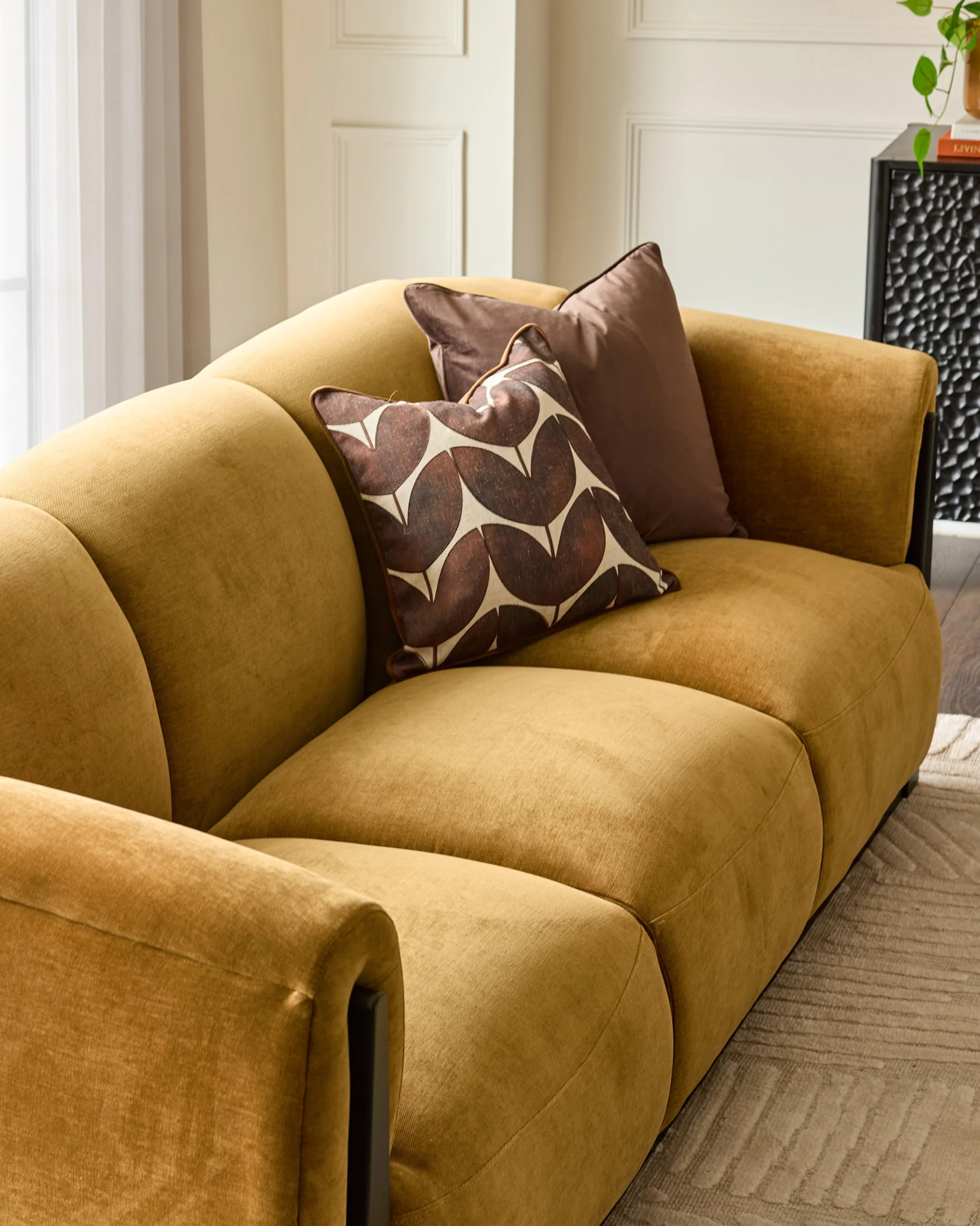 Teagan ochre fabric 3 seater sofa - Image 4