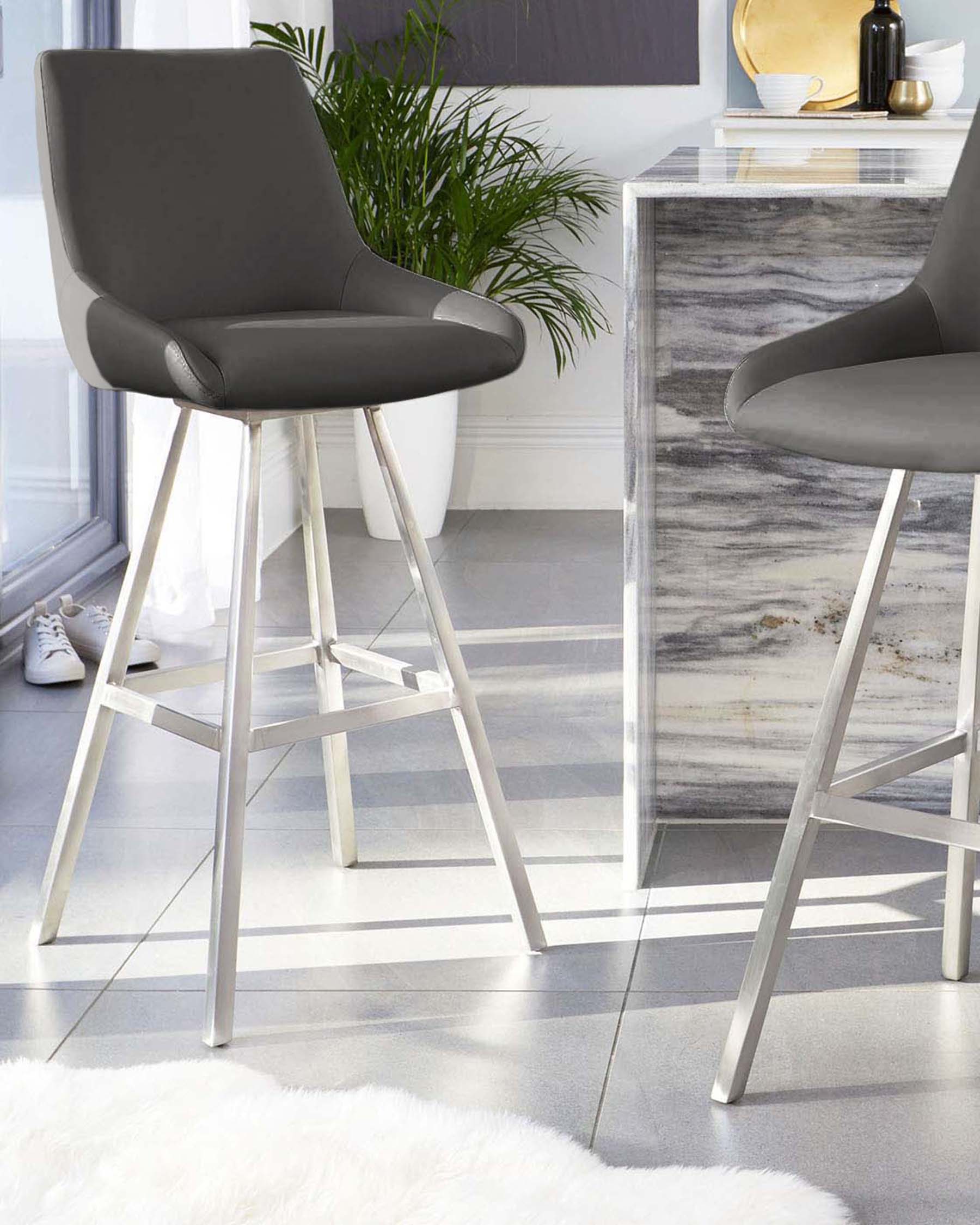 Theo Dark Grey Faux Leather Swivel Bar Stool - Image 3