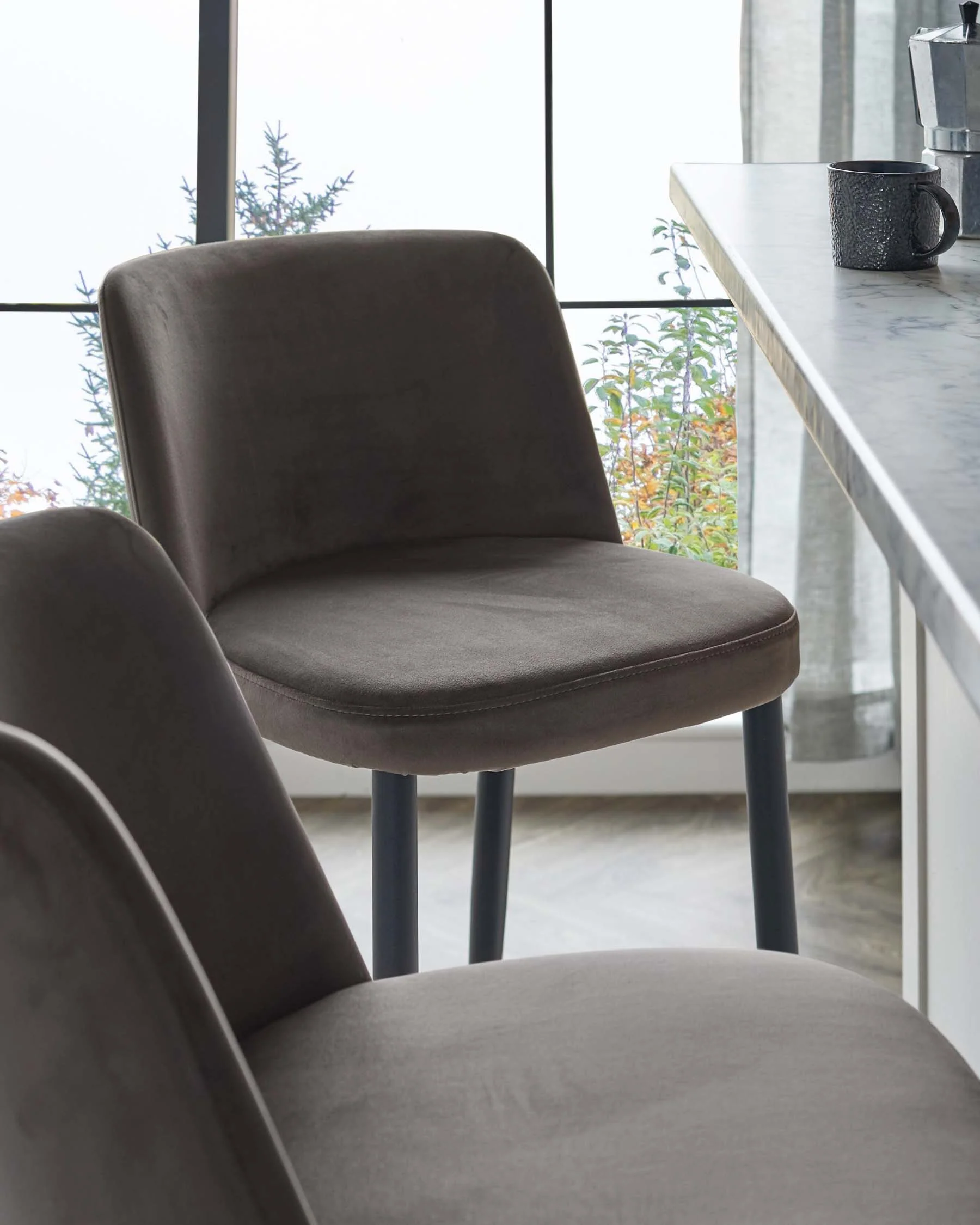 Trinny Black Metal Bar Stool in Mocha Plush Velvet - Image 4