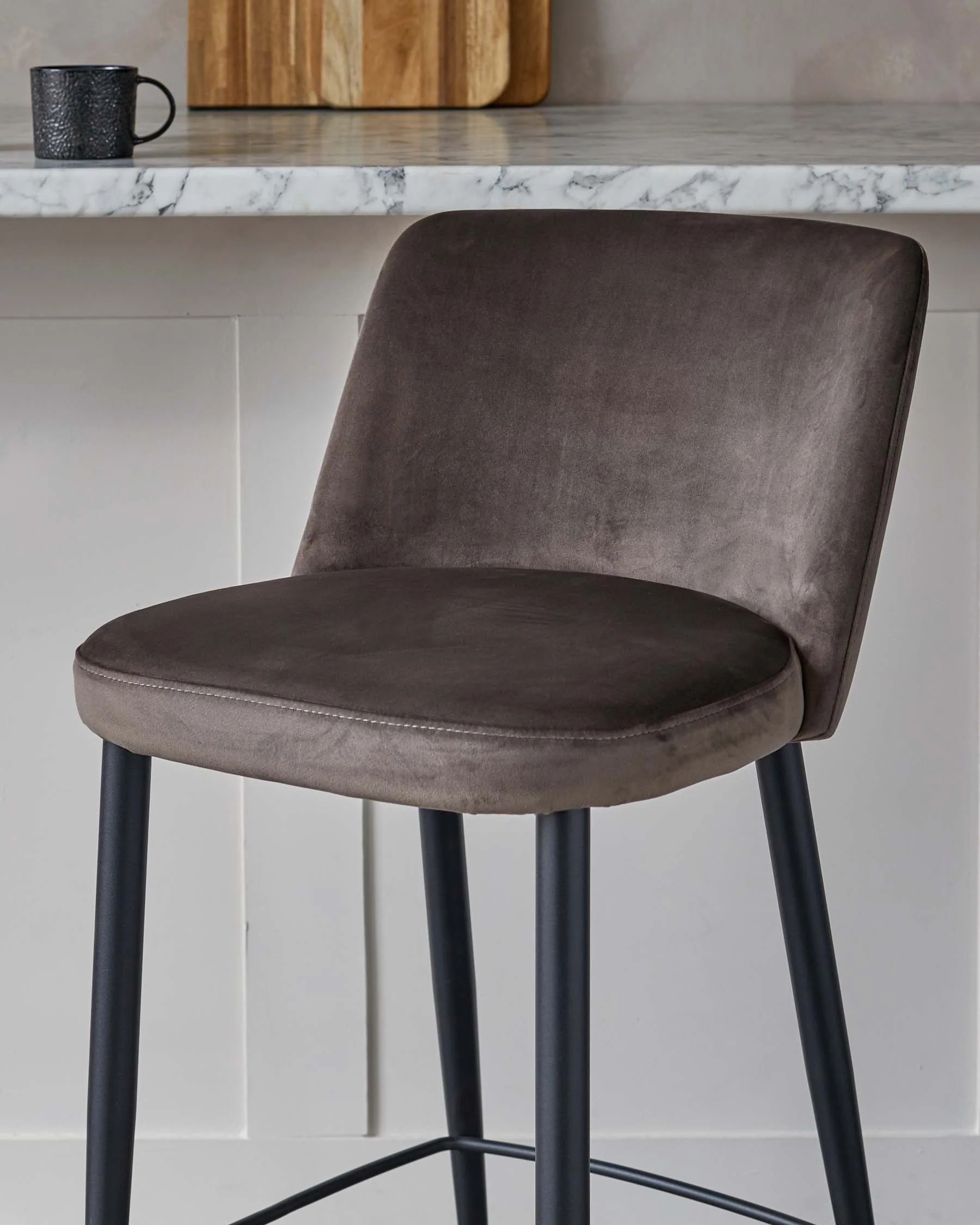 Trinny Black Metal Bar Stool in Mocha Plush Velvet - Image 6