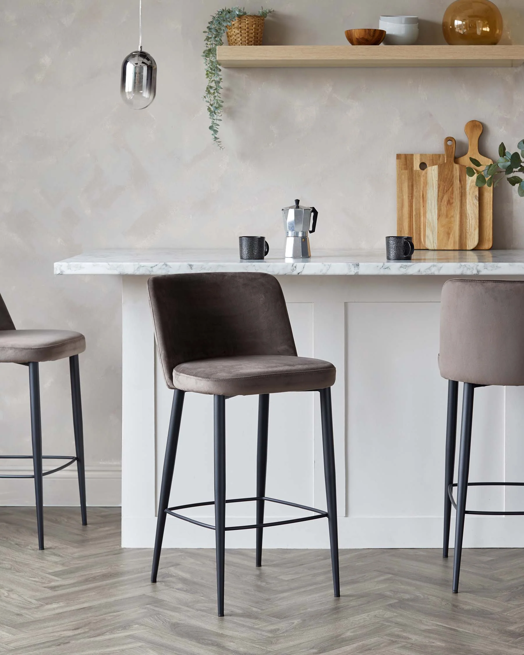 Trinny Black Metal Bar Stool in Mocha Plush Velvet - Image 7