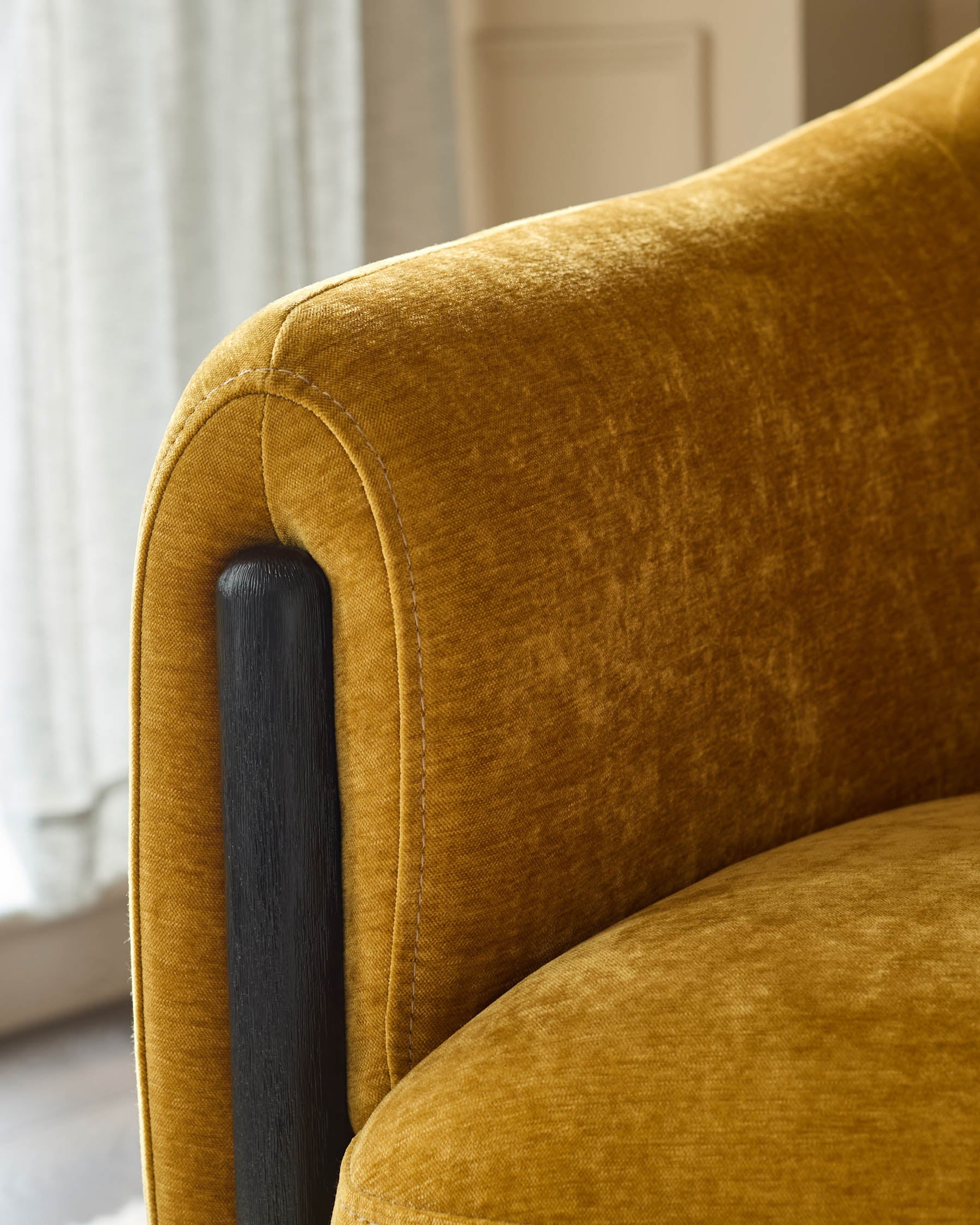 Tristan ochre yellow fabric accent chair with black wood - Image 5