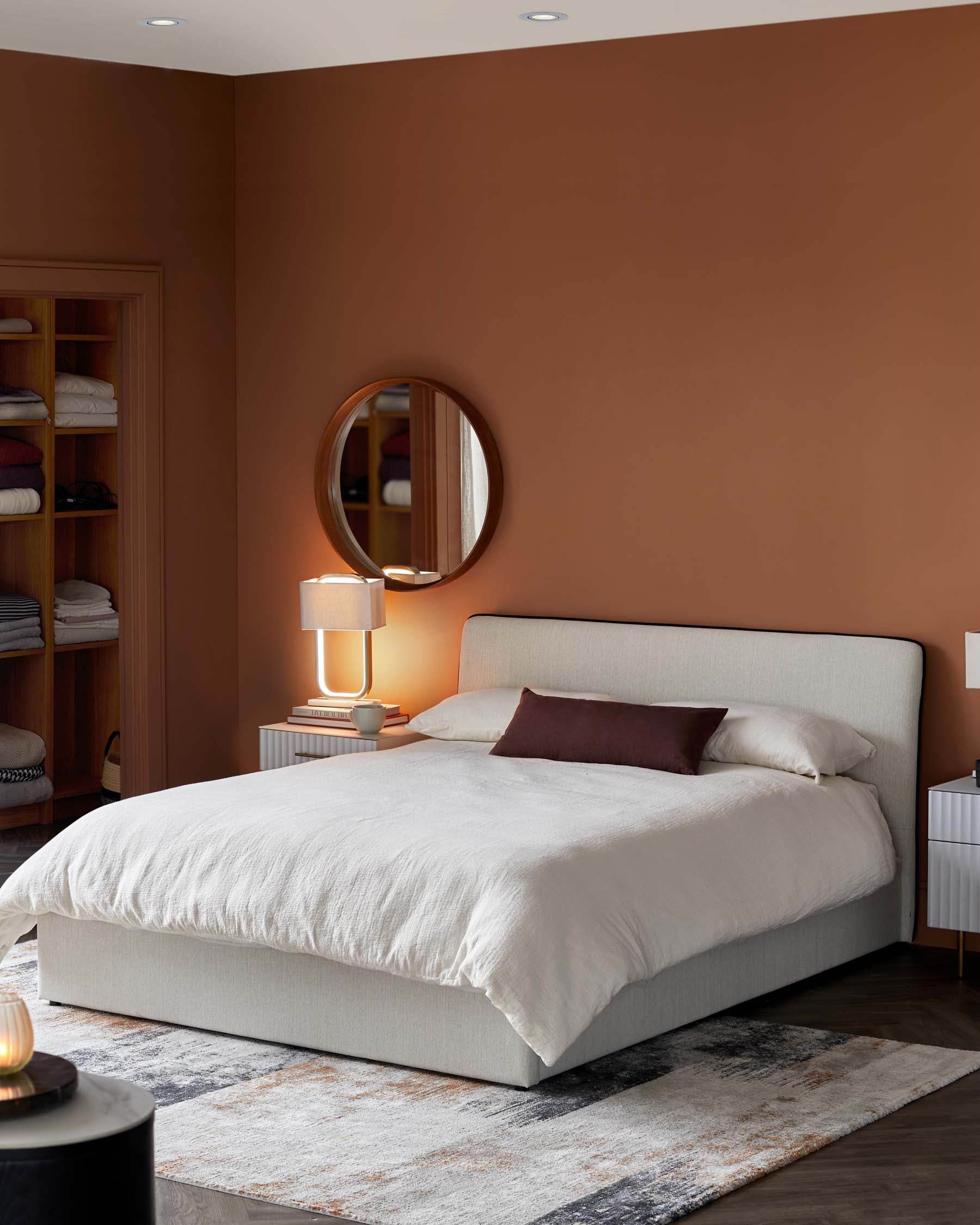 Turin ivory dual tone fabric double ottoman storage bed