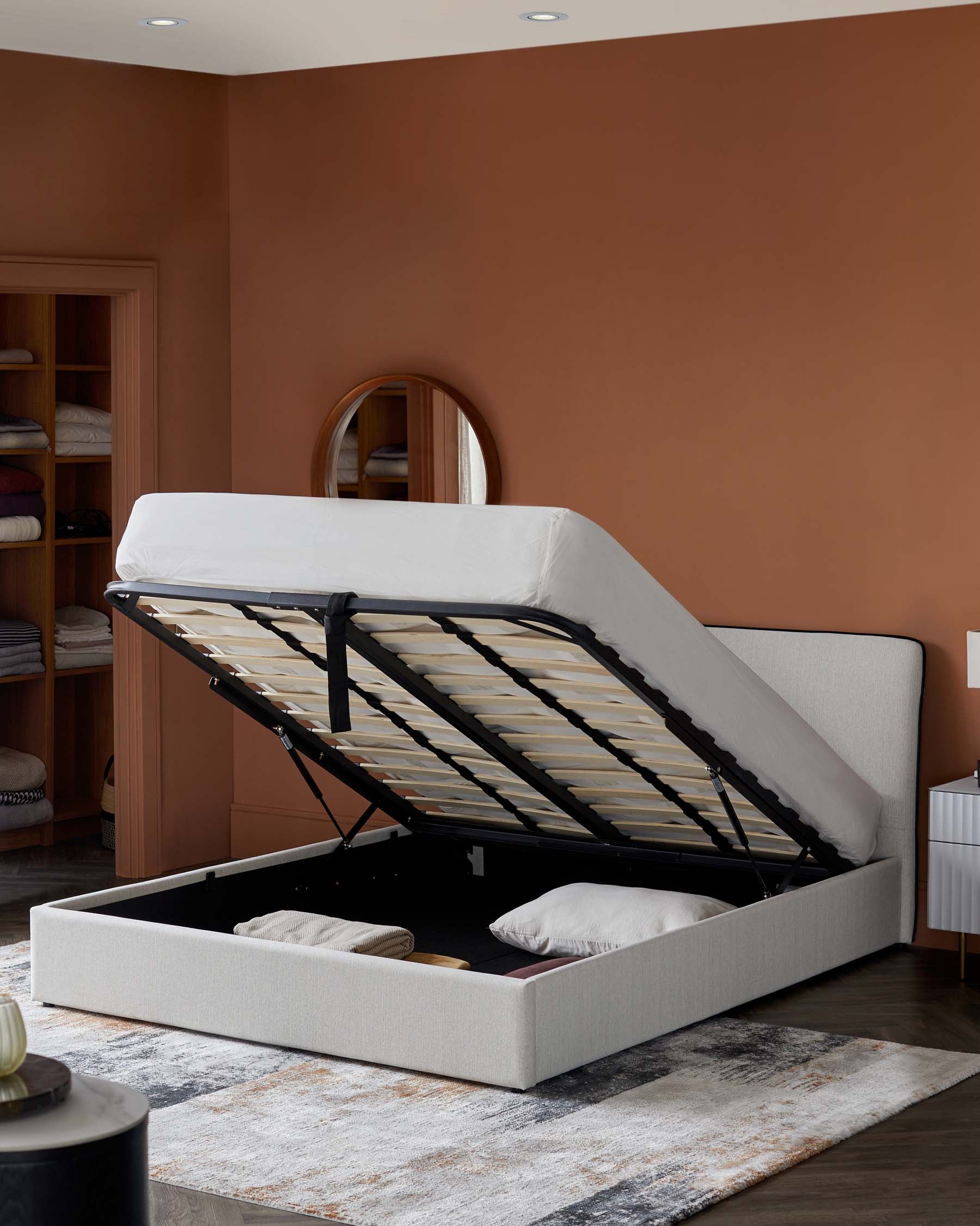 Turin ivory dual tone fabric super king ottoman storage bed - Image 3