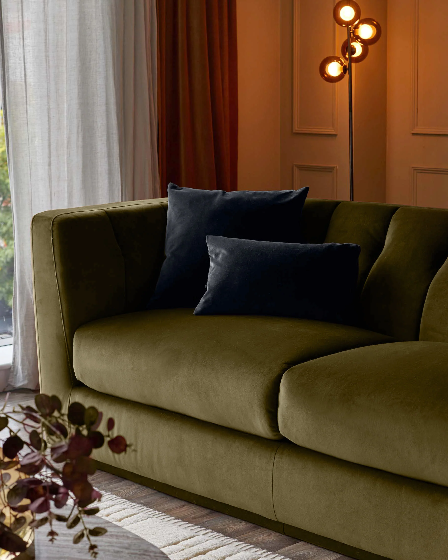 Valentina olive green velvet 3 seater sofa - Image 5