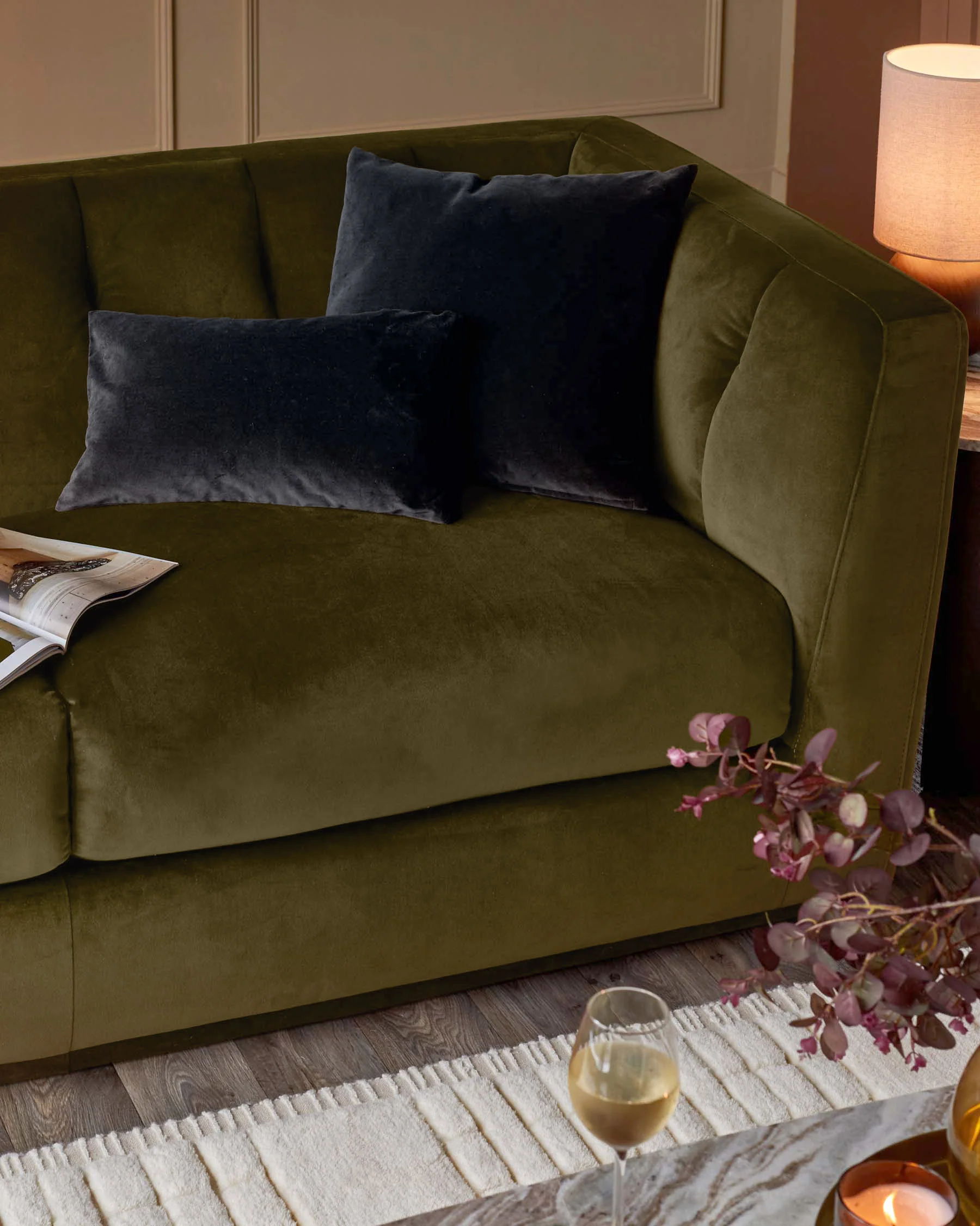 Valentina olive green velvet 3 seater sofa - Image 6
