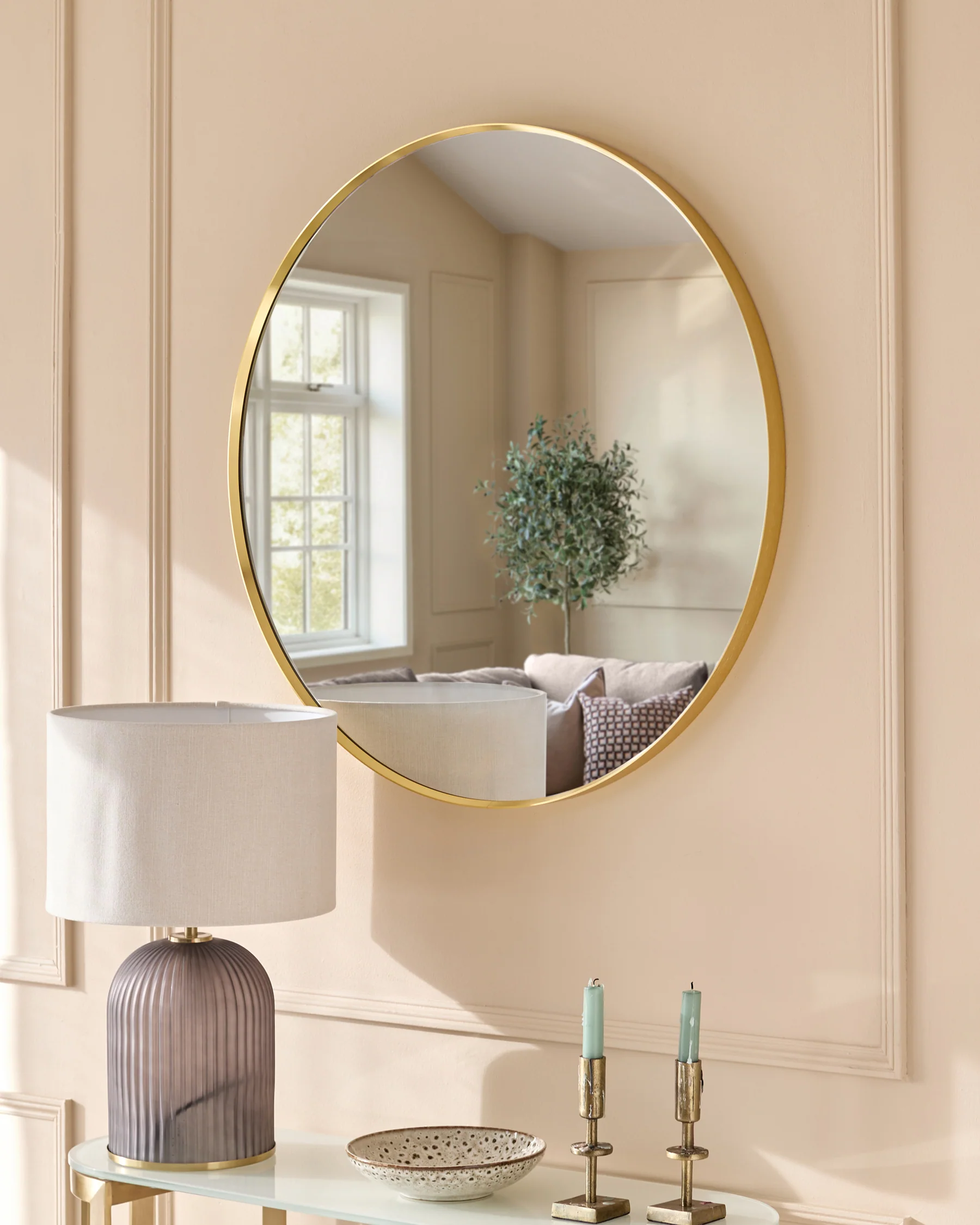Yannis gold large round wall mirror