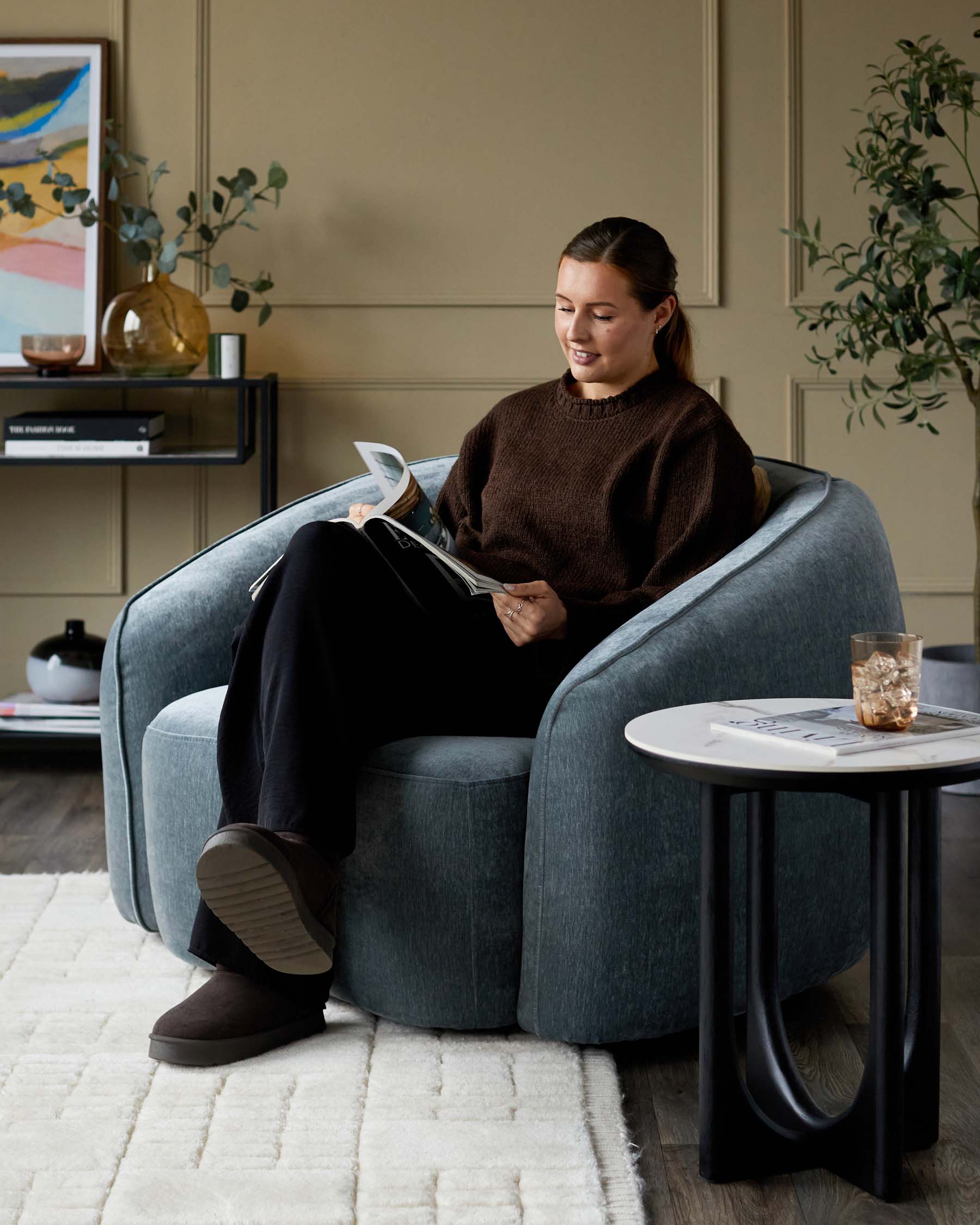 Zoey blue grey fabric armchair - Image 7